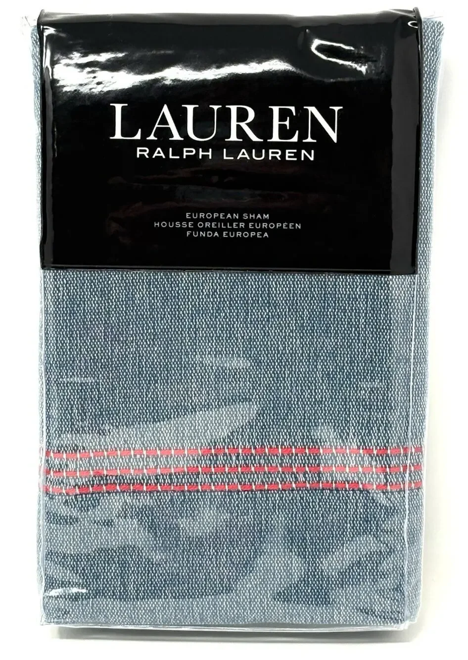 Ralph Lauren Maggie Texture Indigo Blue Euro Sham Red Coral Trim European Denim